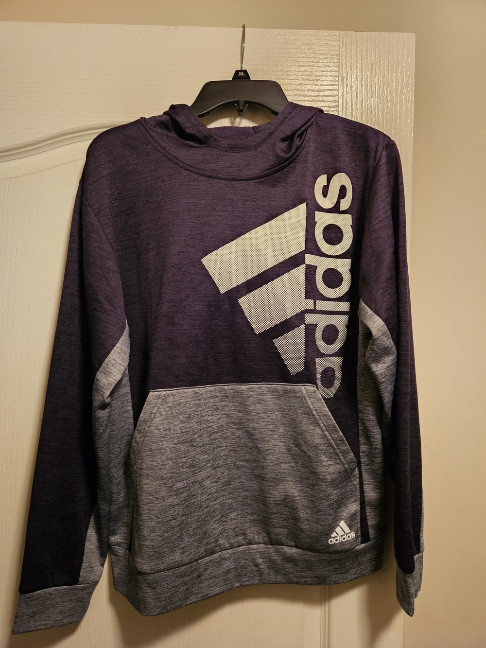 Adidas black and Gray Colorblock Kids Hoodie with Large Logo
